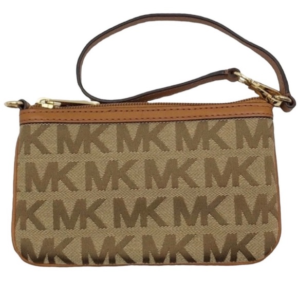 Michael Kors Handbags - Michael Kors MK Monogram Logo Jacquard Jet Set Brown Wristlet